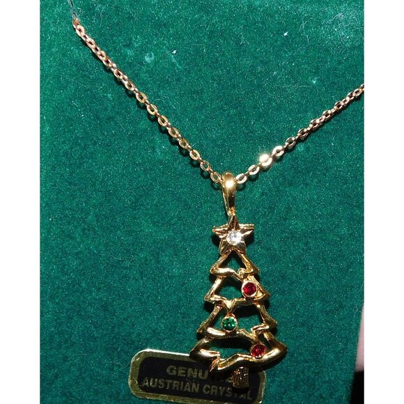 Genuine Austrian Crystal Gold Christmas Tree Necklace - Picture 3 of 6